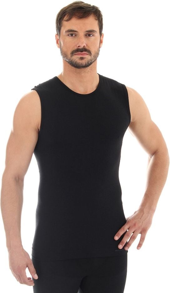 Tricou fără mâneci pentru bărbați Brubeck COMFORT WOOL negru s. L (SL10160)