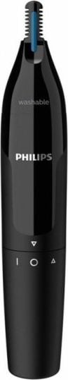 Trimmer pentru nas/urechi Philips NT1650/16, baterie, lavabil, tehnologie Precision Trim, otel inoxidabil, Negru