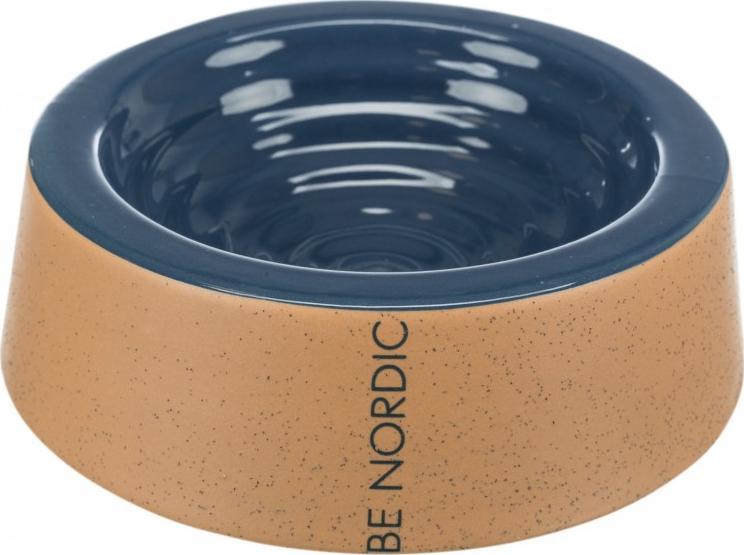 Trixie BE NORDIC, castron pentru câini, albastru închis/bej, ceramică, 0,8l/ 25 cm