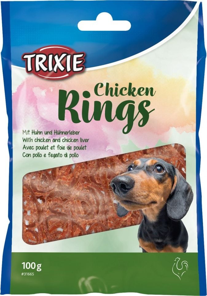 Trixie Chicken Rings, tratament pentru câini, pui și ficat de pui, 100 g