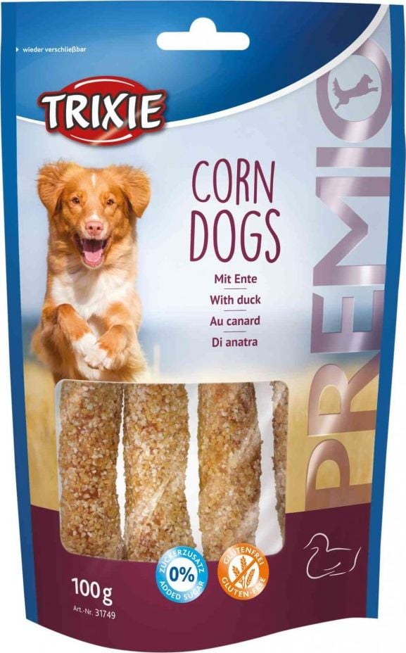 Trixie Przysmak PREMIO Corn Dogs (rață și piele crudă), 100g