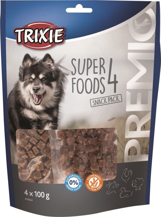 Trixie Przysmaki PREMIO 4 Superfoods, pui, rață, vită, miel, 4 × 100 g
