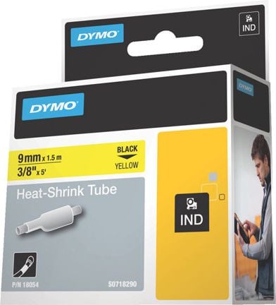 Tub Termocontractant Dymo, 9mm x 1.5m, Negru-Galben 18054