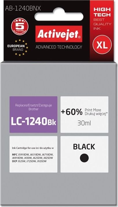 Cerneală Activejet Cerneală Activejet AB-1240BNX (înlocuit Brother LC1240BK/1220BK; Supreme; 30 ml; negru)