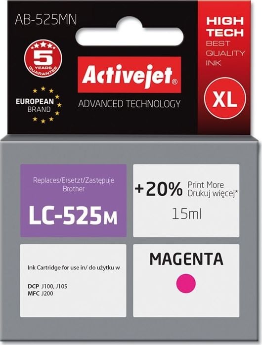 Cerneală Activejet Cerneală Activejet AB-525MN (înlocuitor Brother LC525M; Supreme; 15 ml; roșu)