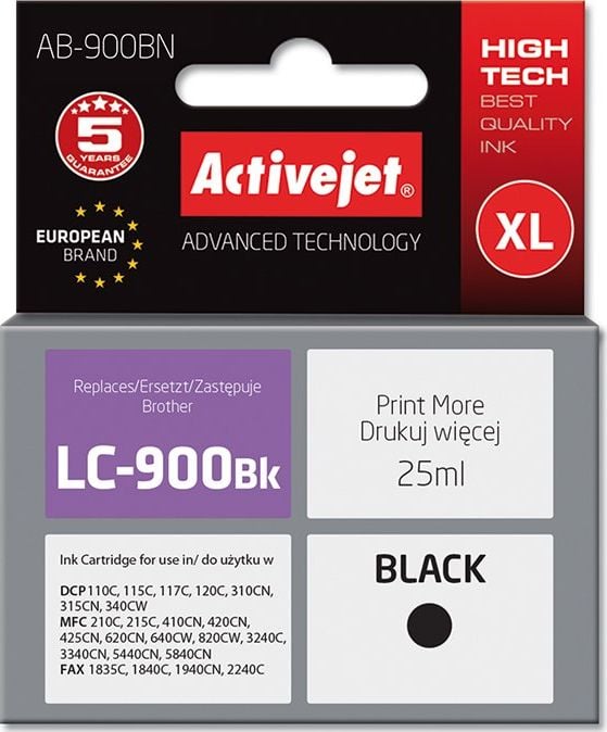 Cerneală Activejet Cerneală Activejet Activejet AB-900BN (înlocuitor Brother LC900BK; Supreme; 25 ml; negru)
