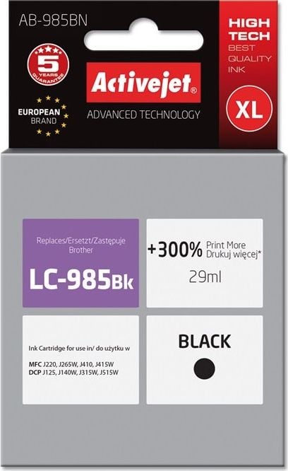 Cerneală Activejet Cerneală Activejet Activejet AB-985BN (înlocuitor Brother LC985BK; Supreme; 29 ml; negru)