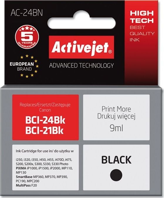 Cerneală Activejet Cerneală Activejet AC-24BN (de înlocuire Canon BCI-24BK; Supreme; 9 ml; negru)