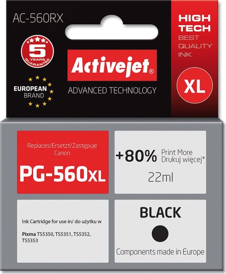 Cerneală Activejet Cerneală Activejet Activejet AC-560RX (de schimb Canon PG-560XL; Supreme; 22 ml; negru)