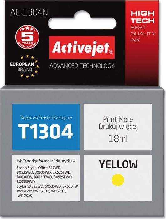 Cerneală Activejet Cerneală Activejet Activejet AE-1304N (înlocuire Epson T1304; Supreme; 18 ml; galben)