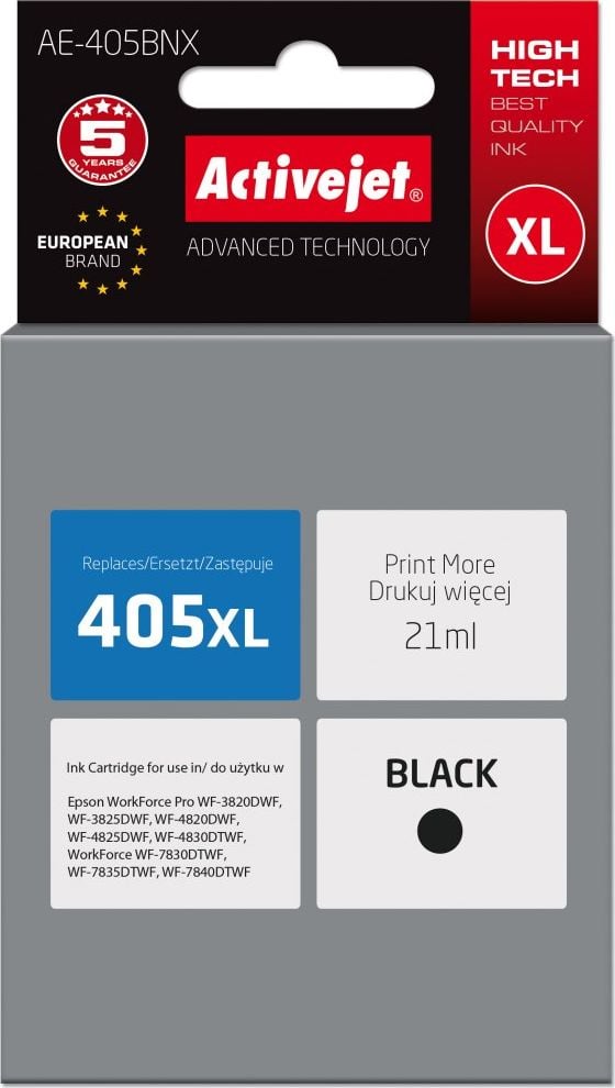 Cerneală Activejet Cerneală Activejet Activejet AE-405BNX (înlocuire Epson 405XL C13T05H14010; Supreme; 21 ml; negru)