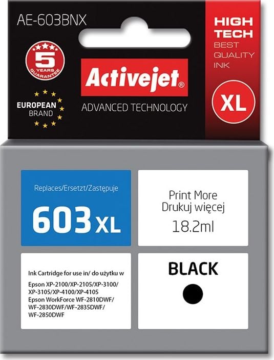 Cerneală Activejet Cerneală Activejet Activejet AE-603BNX (înlocuitor Epson 603XL T03A14; Supreme; 18,2 ml; negru)