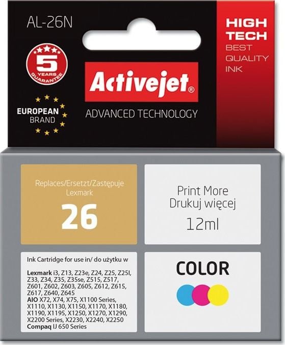 Cerneală Activejet Cerneală Activejet Activejet AL-26N (de înlocuire Lexmark 26 10N0026; Supreme; 12 ml; culoare)