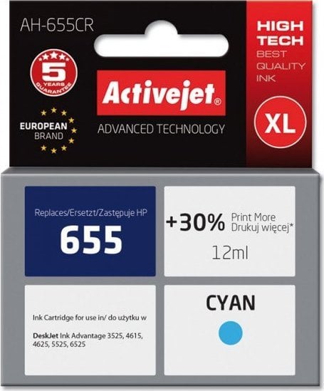 Cerneală Activejet Cerneală Activejet AH-655CR (de înlocuire HP 655 CZ110AE Premium 12ml albastru)