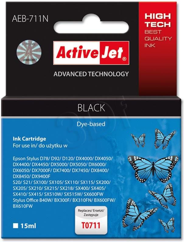 Cartus Epson T0711 ActiveJet AEB-711N, Black, 15 ml, Chip