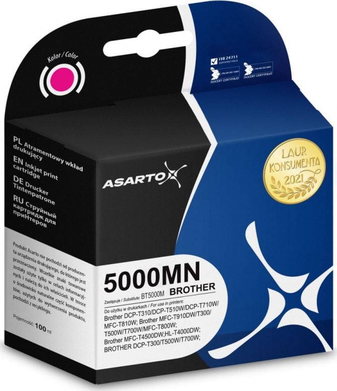 Cerneală Asarto Cerneală Asarto pentru Brother 5000MN | BT5000M | 100 ml | magenta