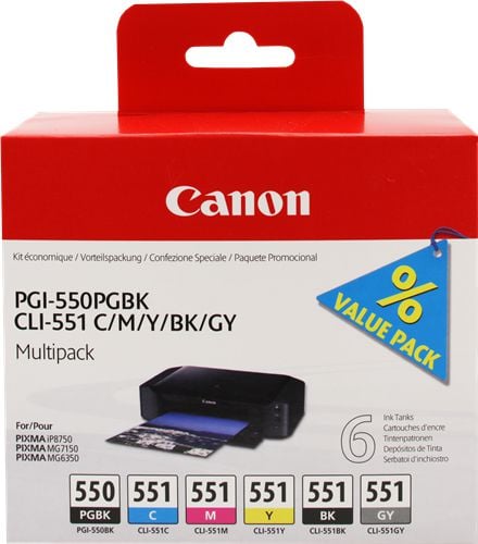 Set cartuse Canon PGI-550PGBK CLI-551 C/M/Y/BK/GY + hartie foto PR-101