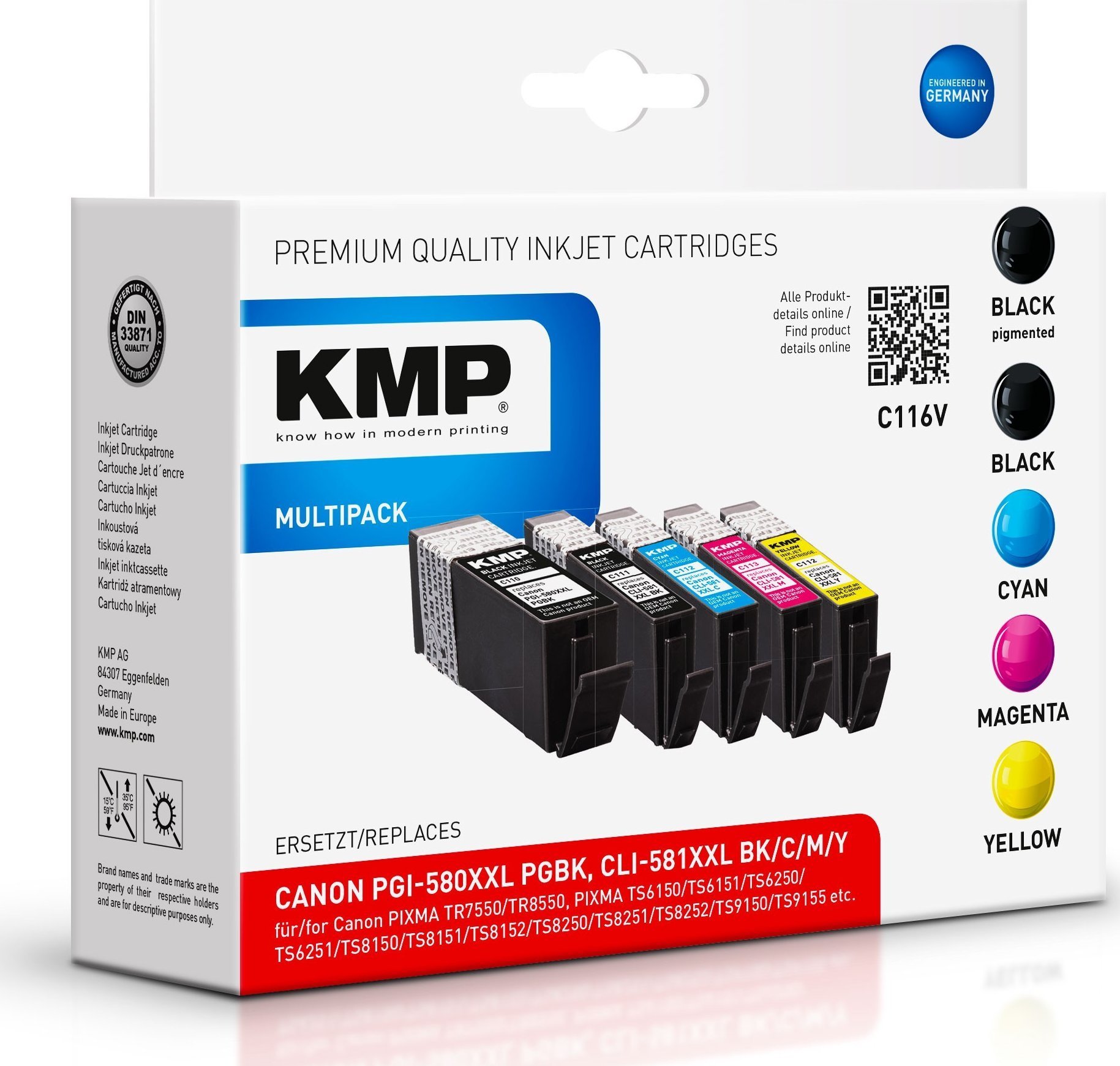Cerneală KMP KMP C116V Multipack comp. cu Canon PGI-580/CLI-581 XXL BCMY