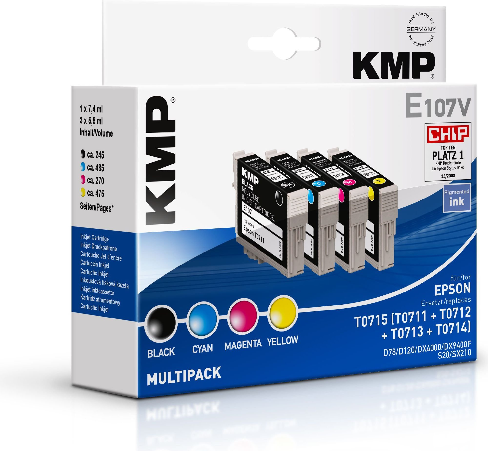 Set de cerneală KMP KMP E107V, negru, cyan, magenta, galben pentru Epson T 071 (1607,4005)