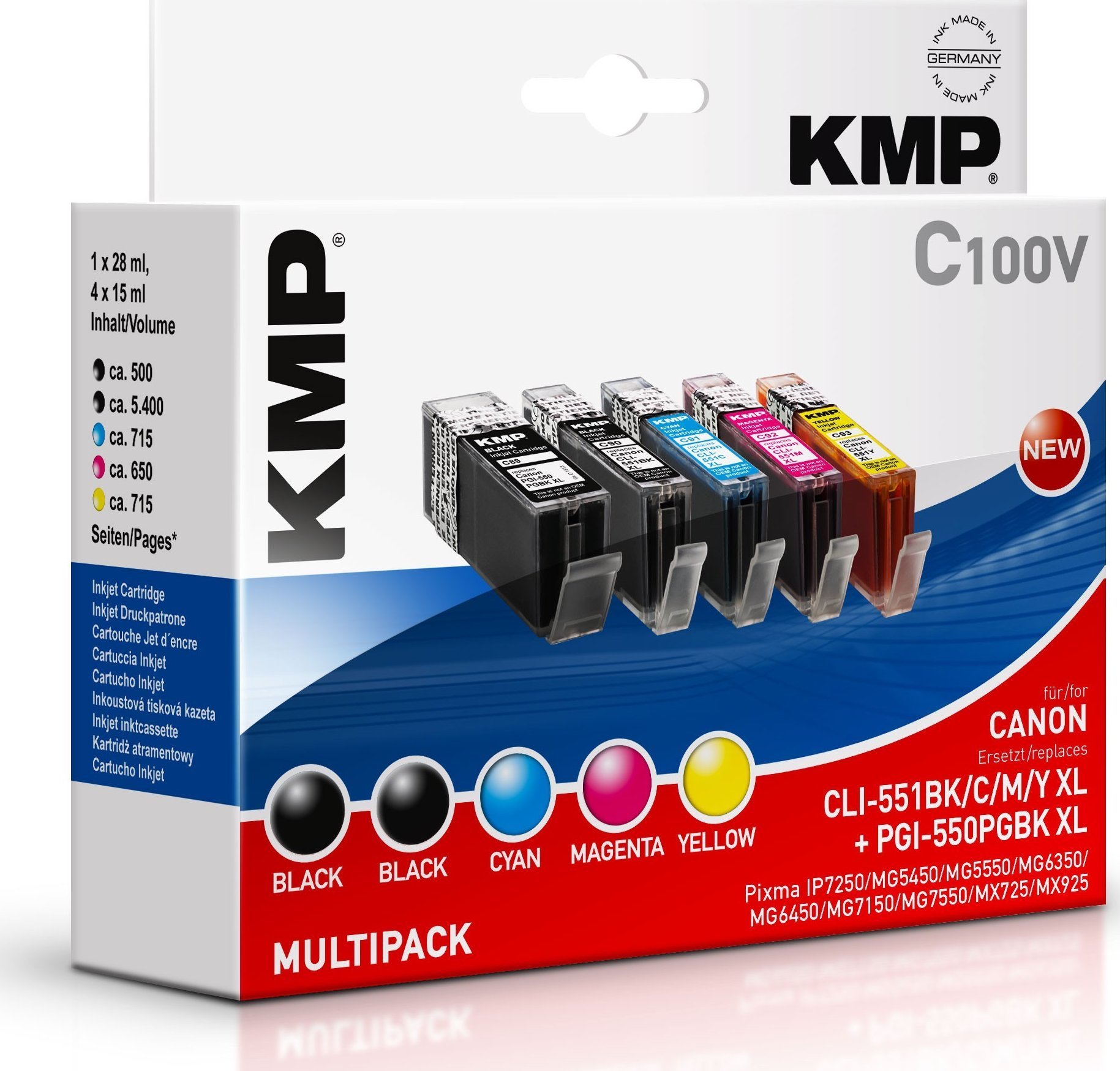 Cartuș de cerneală KMP Patrone Canon CLI-551(BK/C/M/Y) XL comp.Multipack C100V - 1519.0050