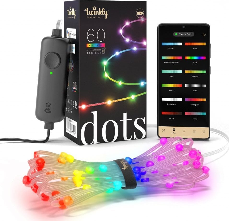 Twinkly Twinkly Dots 60 LED RGB bandă de sârmă transparentă