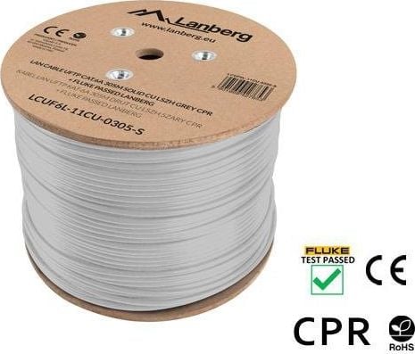 UFTP LAN CABLE CAT-6A LSZH 305M SARMA CU GRI CPR + FLUKE TRECUT LANBERG