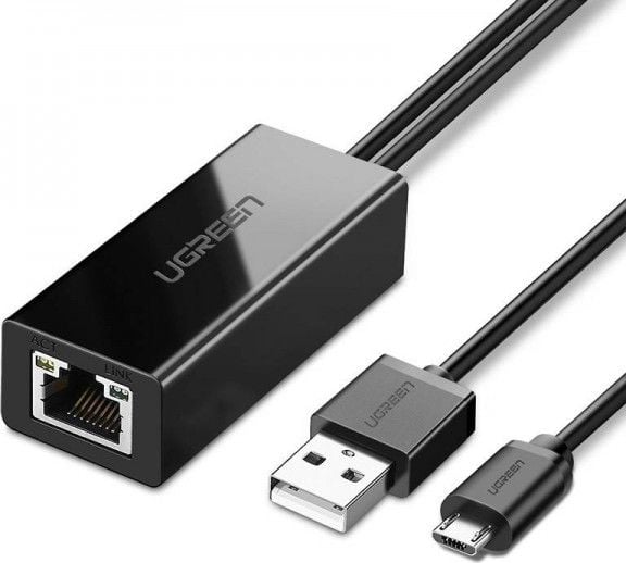 Adaptor de rețea Ugreen UGREEN 30985 Micro USB la RJ45 pentru stick-uri TV și Chromecast (negru)