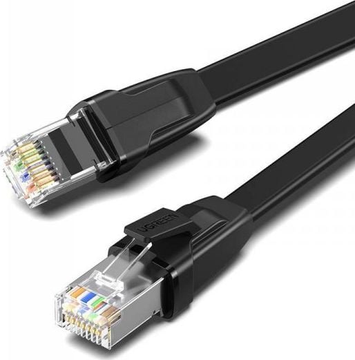 Ugreen UGREEN NW134 Cablu de rețea plat cu mufe metalice, Ethernet RJ45, Cat.8, U/FTP, 0,5 m (negru)