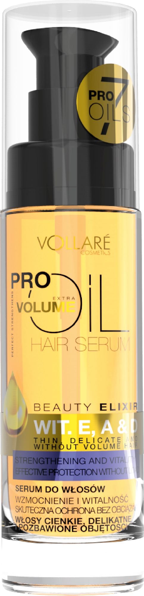 Ulei pentru par Subtire, Fragil si Fara Volum cu Vitamina E, A &amp; D, VOLLARE Pro Extra Volume Oil, 30 ml