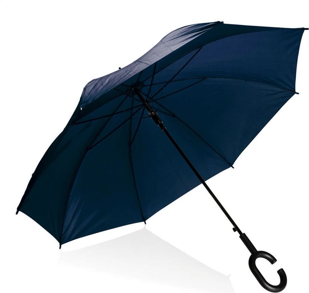Umbrela cu maner in forma C pentru maini libere Platinet, semi automata, diametrul 104 cm, Albastru