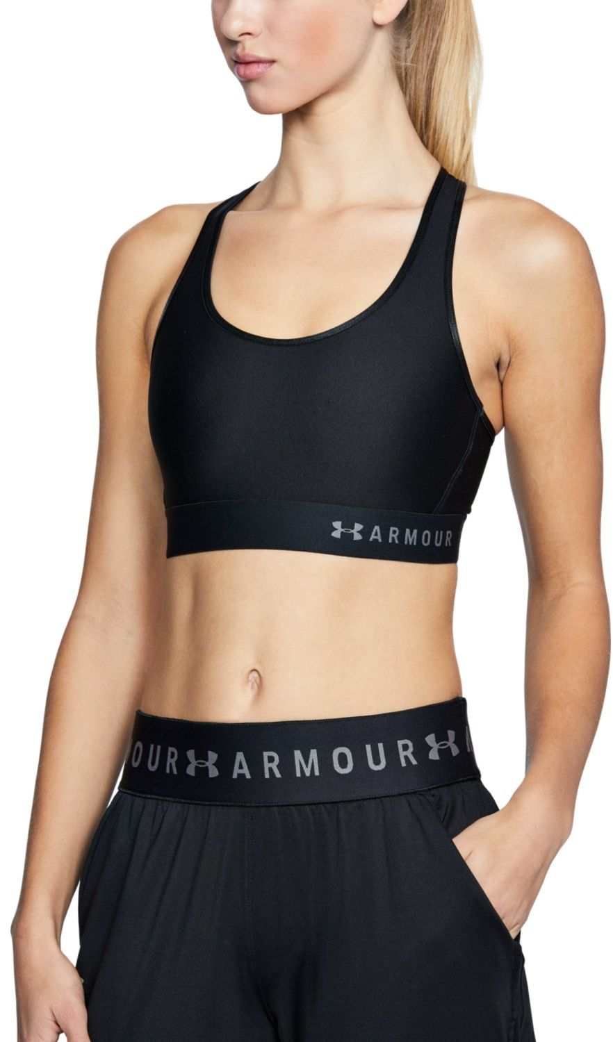 Under Armour, Bustiera cu decupaj pe partea din spate pentru fitness Mid Keyhole, Negru, XS