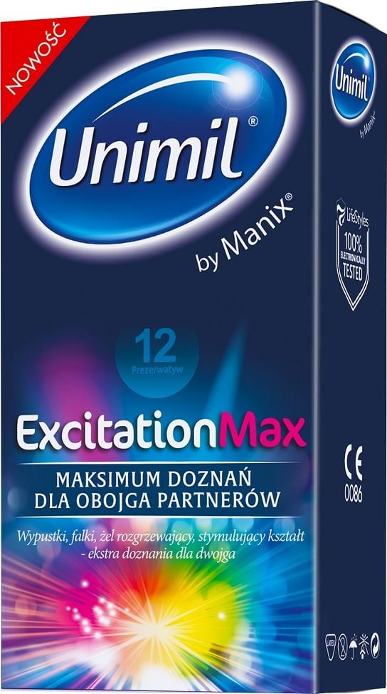 Prezerwatywy Unimil Excitation Max Prążkowane z Wypustkami Rozgrzewające 12 szt.