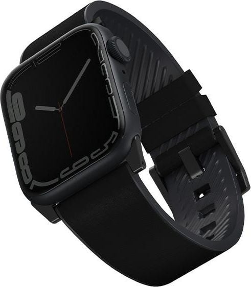 Uniq UNIQ Straden Apple Watch 4/5/6/7/SE 44/45mm Curea hibrid din piele negru/negru