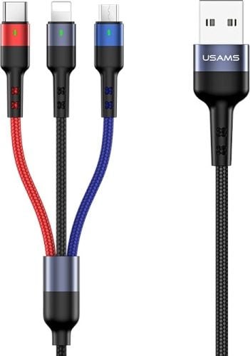 USAMS împletit cablu U26 3in1 0,35M 2A SJ410USB01 Fast Charge (fulger / Micro USB / USB C) (US-SJ410)