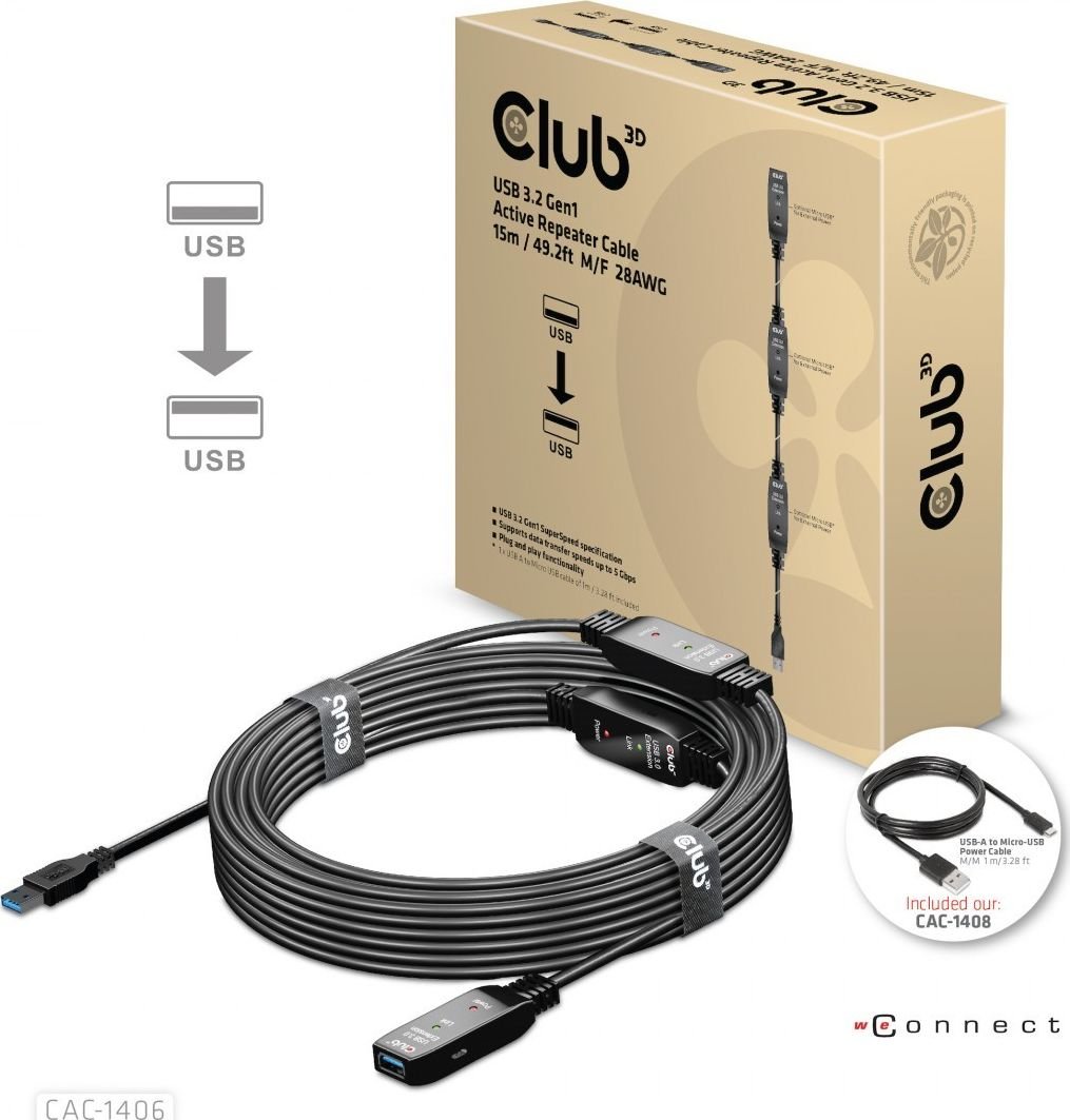 USB Club 3D Cablu USB-A - USB-A 15 m negru (CAC-1406)