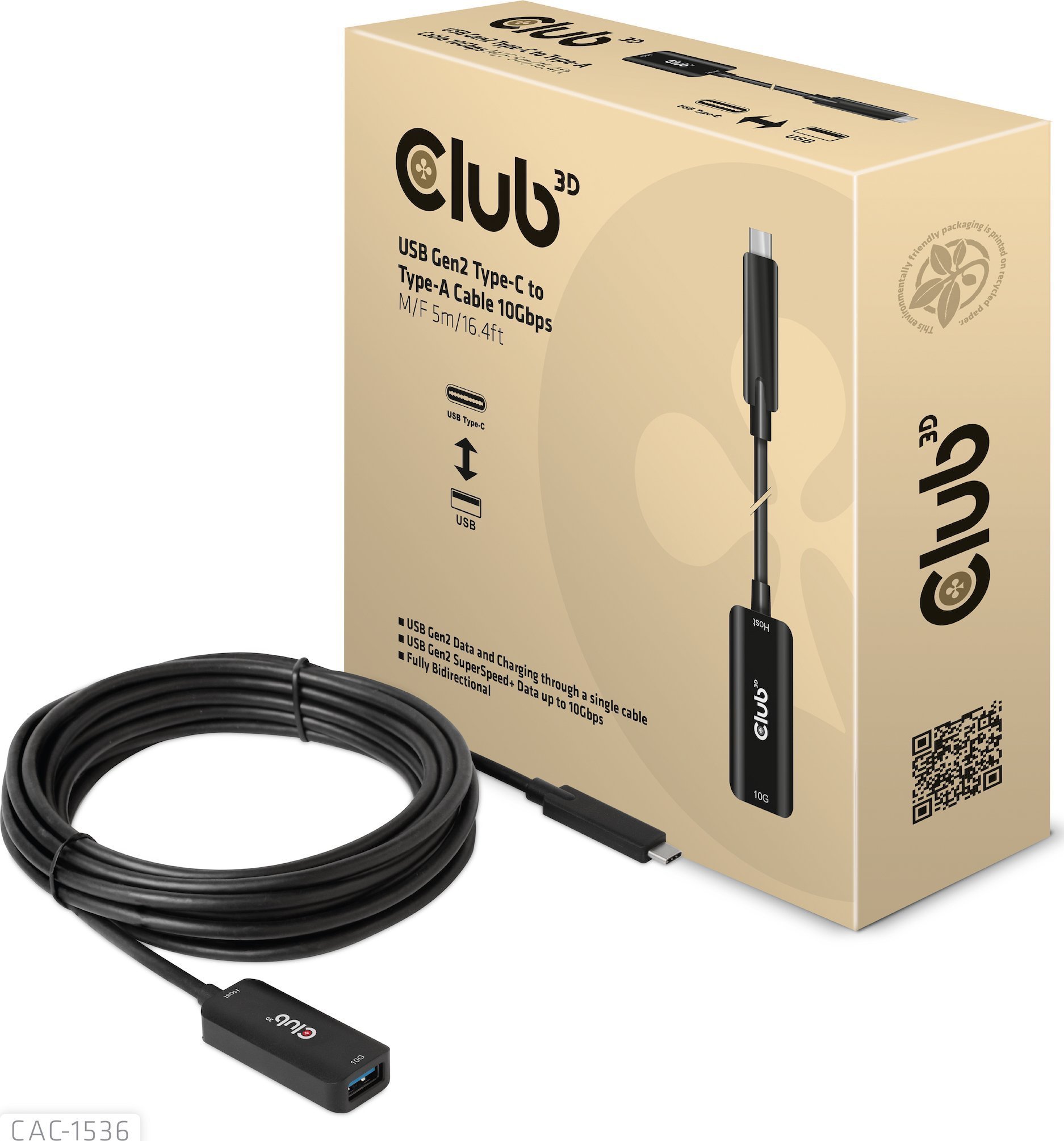 USB Club 3D Cablu USB-C - USB-A 5 m Negru (500708)