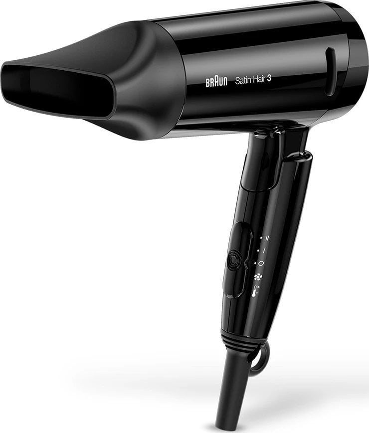 Uscatoare de par - Uscător de păr turistic  Braun Satin Hair 3 Style&Go HD350, 1600W,2 trepte,2 nivele,Negru,Cu ionizare