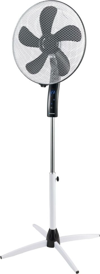 Ventilator cu picior, 40 cm, 55W, cu ecran LCD, Blaupunkt, ASF701, alb-negru