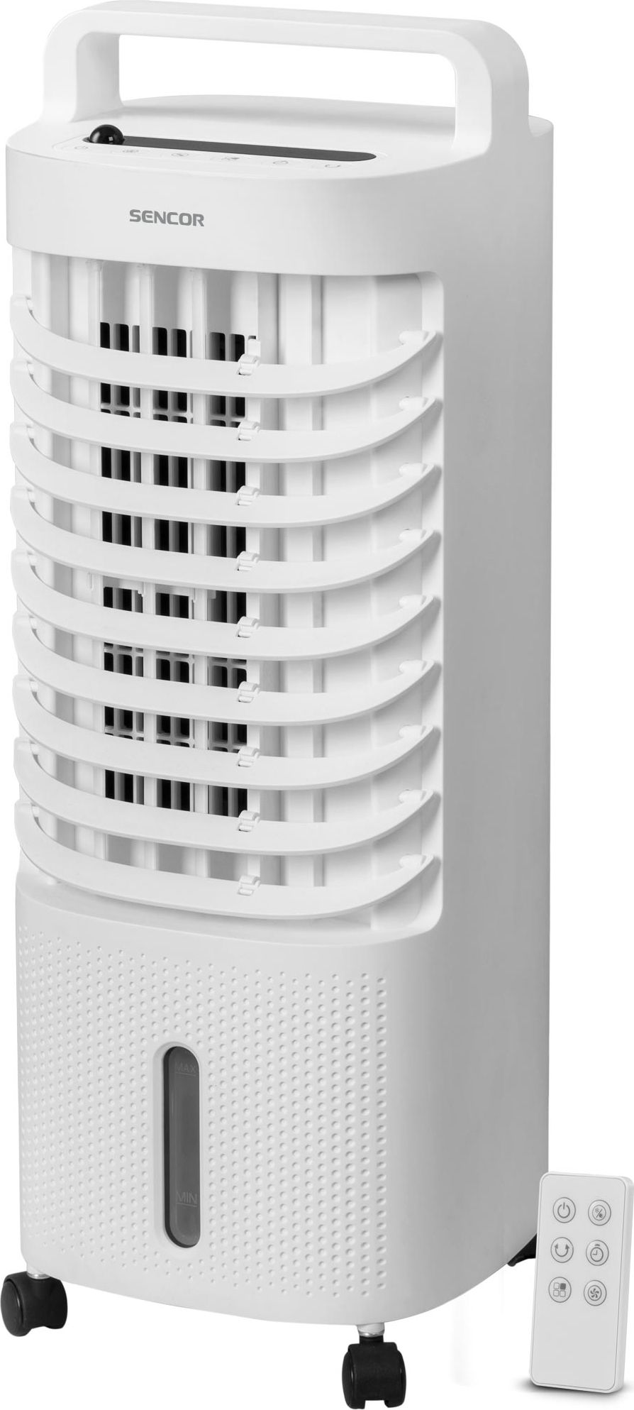 Ventilator cu racitor si purificator de aer portabil Sencor SFN 5011WH, Racire/Umidificare/Purificare, Telecomanda, Temporizator 1-8 ore Rezervor apa 3 l, Alb
