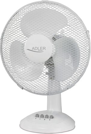 Ventilator de birou Adler AD 7303, 45 W, 30 cm diametru, 3 trepte de viteza, functie de oscilare, Alb