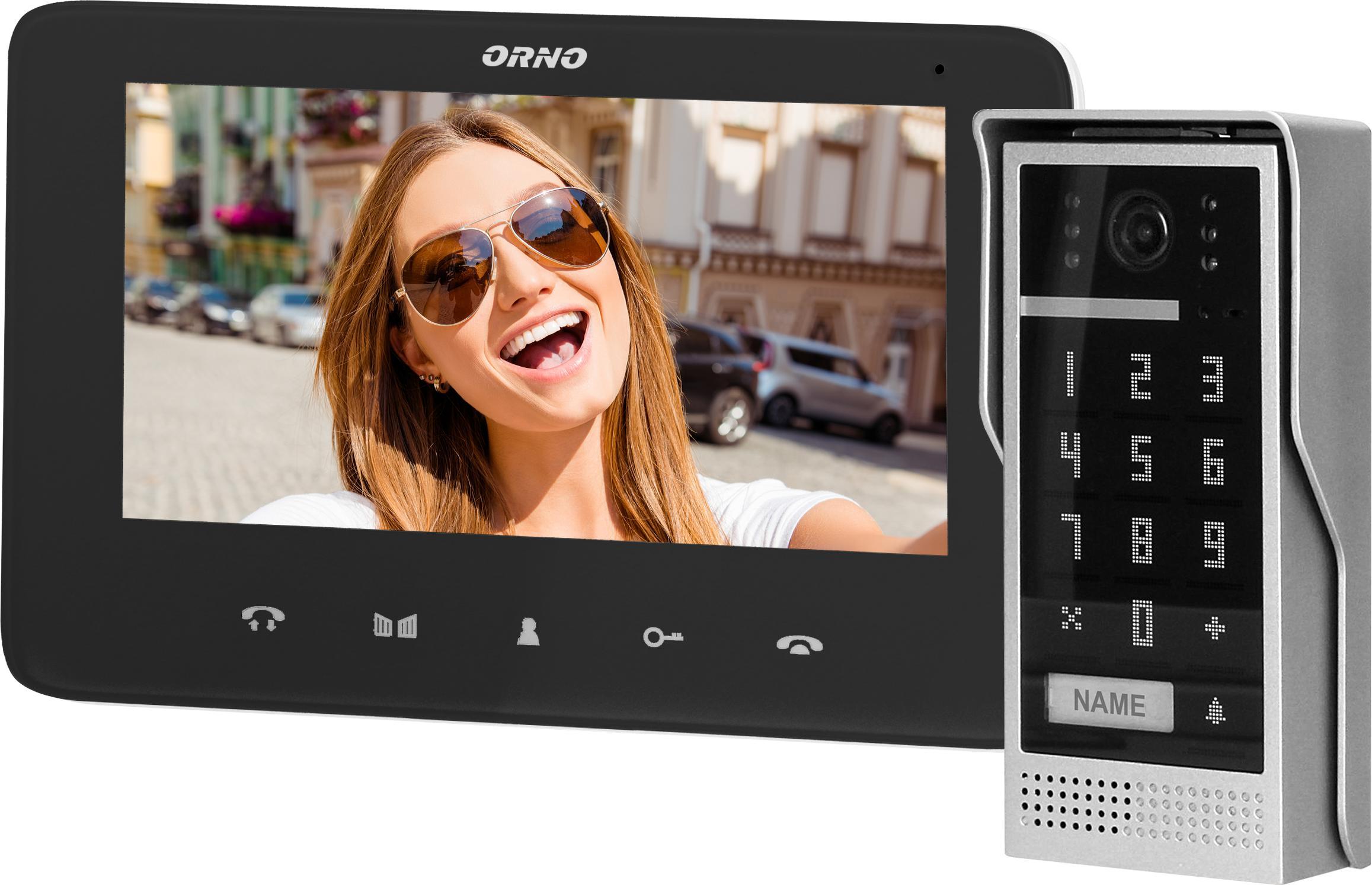 Videointerfon pentru o familie SCUTI ORNO OR-VID-VP-1073/B, color, monitor ultra-plat LCD 7`, control automat al portilor, 16 sonerii, functie intercom, tastatura numerica, negru/gri