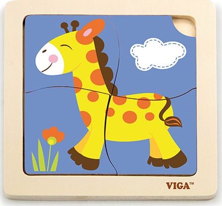 Puzzle din lemn pentru copii Viga, 51319, Girafa, 4 piese, Multicolor