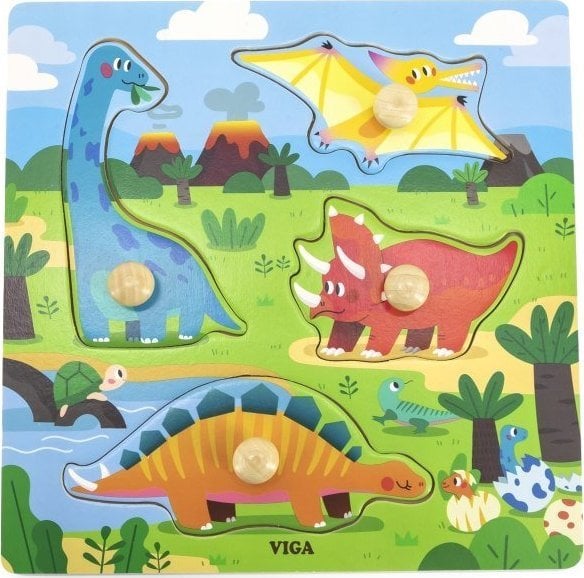 Viga Toys VIGA Din Lemn Pin Puzzle Dinozauri