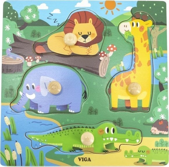 Viga Toys Puzzle din lemn VIGA cu ace Animale sălbatice