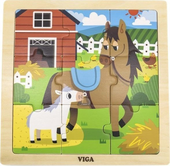 Viga Toys VIGA Handy Wooden Puzzle Horses 9 elemente