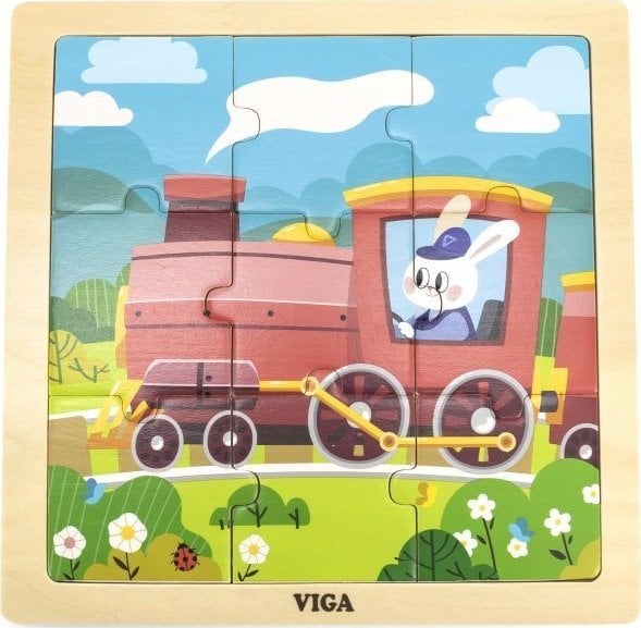 Viga Toys VIGA Handy Wooden Puzzle Tren Tren 9 elemente