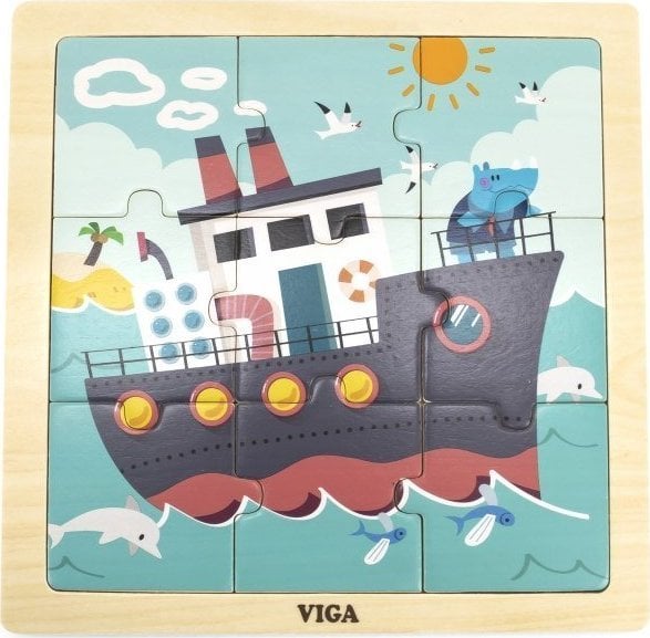Viga Toys VIGA Handy Wooden Puzzle Ship 9 elemente