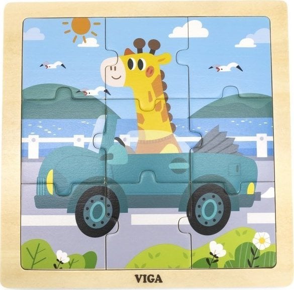 Viga Toys VIGA Handy Wooden Puzzle Girafa în mașină 9 elemente