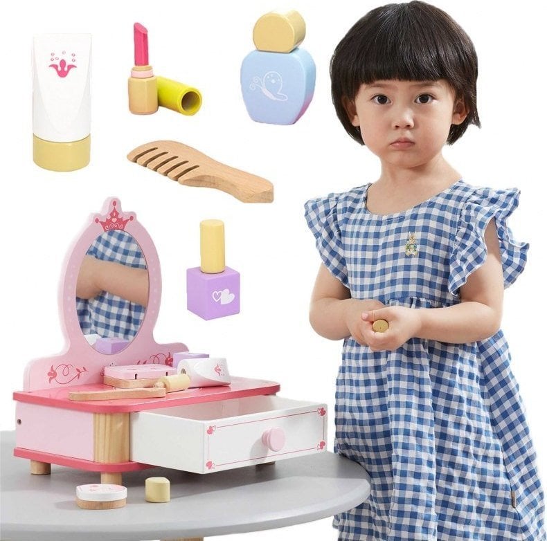 Viga Toys Viga Różowa Toaletka Drewniana Do Makijażu z Lustrem + Akcesoria