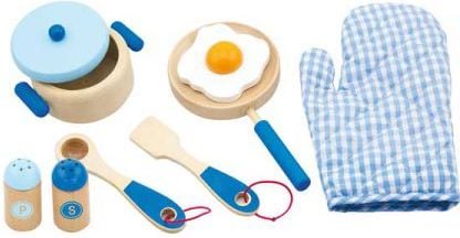 Set accesorii pentru gatit, albastru, educativ, lemn, Viga